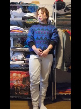 「tostalgic clothing のアイテム（デニムパンツ、ブルー系）」を使った、miki80sさん（レディース・155cm）の冬コーディネート