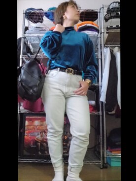 「Tostalgic Clothing のアイテム（デニムパンツ、ブルー系）」を使った、miki80sさん（レディース・155cm）の秋コーディネート