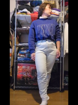 「tostalgic clothing のアイテム（デニムパンツ、ブルー系）」を使った、miki80sさん（レディース・155cm）の冬コーディネート