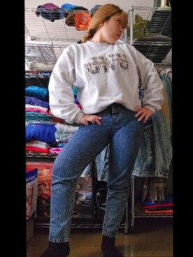 「PAGEBOY（ページボーイ）のアイテム（デニムパンツ、ブルー系）」を使った、miki80sさん（レディース・155cm）の春コーディネート
