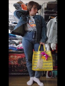 「古着のアイテム（Tシャツ/カットソー、グレー系）」を使った、miki80sさん（レディース・155cm）の夏コーディネート