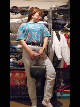 「古着のアイテム（Tシャツ/カットソー、グリーン系）」を使った、miki80sさん（レディース・155cm）の夏コーディネート