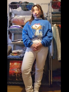 「tostalgic clothing のアイテム（デニムパンツ、ホワイト系）」を使った、miki80sさん（レディース・155cm）の冬コーディネート