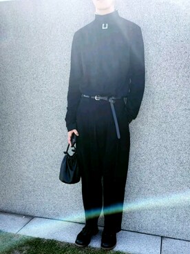 「ADRER（アドラー）の【ADRER】metal charm long high neck top/メタルチャームロングハイネックトップ（Tシャツ/カットソー、ブラック系）」を使った、たけたけ相互フォローさん（メンズ・174cm）の秋コーディネート