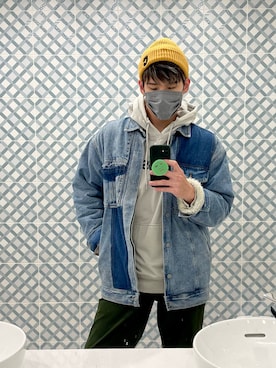 「帽T」｜Xander 頸鹿さん（メンズ・180cm）の冬コーディネート