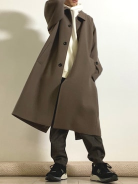 「EMMA CLOTHES（エマクローズ）のアイテム（ステンカラーコート）」を使った、TAIKIさん（メンズ・173cm）の冬コーディネート