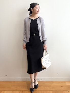 「index（インデックス）の【接触冷感／吸水速乾】キーネックフレアスリーブワンピース《UV／洗濯機OK／ストレッチ》（ワンピース、ブラック系）」を使った、rina9678さん（レディース・158cm）の夏コーディネート