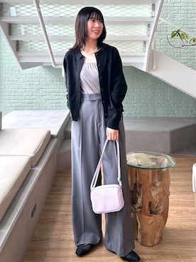 「アイテム（ショルダーバッグ、パープル系）」を使った、rina9678さん（レディース・158cm）の春コーディネート