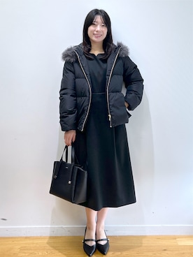 「index（インデックス）のストレッチハートネックワンピース【洗濯機OK／イージーアイロン】（ワンピース、ブラック系）」を使った、rina9678さん（レディース・158cm）の秋コーディネート