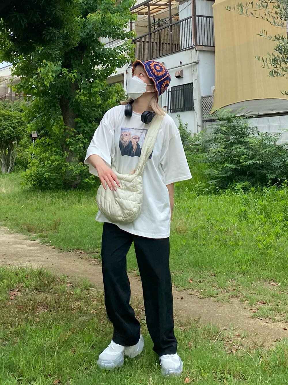 「夏コーデ、楽チンコーデ、低身長」｜「SHEINのアイテム（Tシャツ/カットソー、ホワイト系）」を使った、ちひろさん（レディース・150cm）の夏コーディネートの1枚目の写真