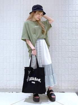 「MILKFED.」｜「アイテム（チュニック）」を使った、ﾄ ｻﾞﾄ ﾄ ﾓ子さん（レディース・157cm）の夏コーディネート