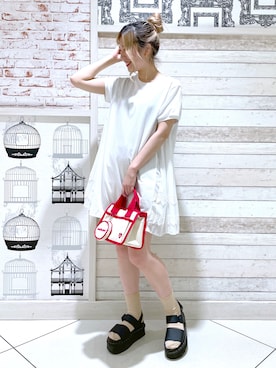 「MILKFED.」｜「アイテム（チュニック）」を使った、ﾄ ｻﾞﾄ ﾄ ﾓ子さん（レディース・157cm）の夏コーディネート