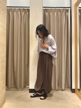 「URBAN RESEARCH（アーバンリサーチ）のハーフスリーブストライプシャツ（シャツ/ブラウス、ブラウン系）」を使った、tanakaさん（レディース・156cm）の夏コーディネート