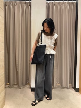 「URBAN RESEARCH（アーバンリサーチ）の『別注』LeSportsac×URBAN RESEARCH　LARGE EMERALD TOTE（トートバッグ、ブラック系）」を使った、TANAKAさん（レディース・156cm）の夏コーディネート