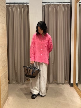 「URBAN RESEARCH（アーバンリサーチ）のガーメントダイラミーオーバーシャツ（シャツ/ブラウス、ピンク系）」を使った、tanakaさん（レディース・156cm）の夏コーディネート
