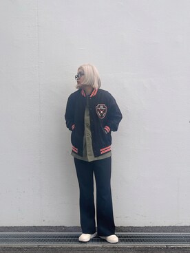 「春服」｜「アイテム（スタジャン）」を使った、ayanaさん（レディース・169cm）の春コーディネート