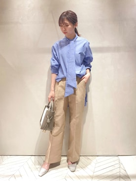「qualite（カリテ）のコットン2重織ストレートパンツ（チノパンツ）」を使った、reikaさん（レディース・160cm）の春コーディネート