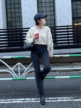 「スクエアトゥ」｜「アイテム（キャップ）」を使った、shino hayasakiさん（レディース・165cm）の冬コーディネート