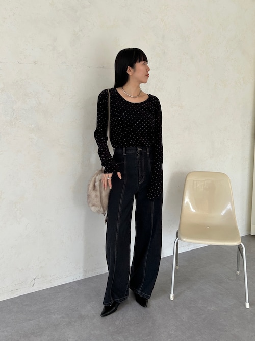 CAPRICIEUX LE'MAGE ストーンベロアロンT セール】ストーンベロアロンT（Tシャツ/カットソー