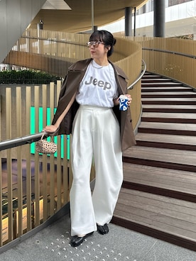 「CAPRICIEUX LE'MAGE（カプリシューレマージュ）の【サイズ展開あり】レザーミドルコート（その他アウター、ブラウン系）」を使った、shino hayasakiさん（レディース・165cm）の春コーディネート