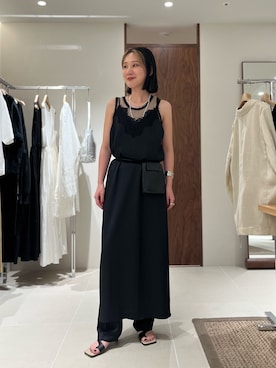 「GALLARDAGALANTE（ガリャルダガランテ）のレースキャミワンピ（ワンピース、ブラック系）」を使った、gg_harukaさん（レディース・160cm）の夏コーディネート