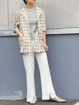 「アイテム（サンダル、グリーン系）」を使った、me+emselectさん（レディース・166cm）の夏コーディネート