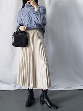 「ケーブルニット」｜「アイテム（セットアップ）」を使った、me+emselectさん（レディース・154cm）の秋コーディネート