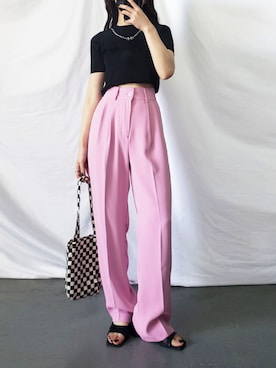 「カラー×コーデ」｜「アイテム（スラックス）」を使った、me+emselectさん（レディース・154cm）の春コーディネート