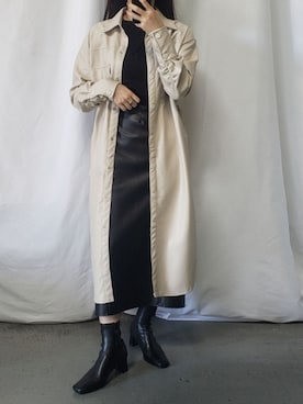 「レザースカート」｜「アイテム（シャツワンピース）」を使った、me+emselectさん（レディース・154cm）の秋コーディネート