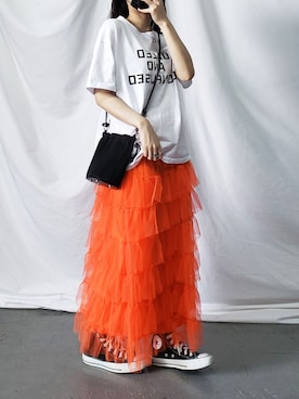 「カラー×コーデ」｜「アイテム（スカート）」を使った、me+emselectさん（レディース・154cm）の春コーディネート