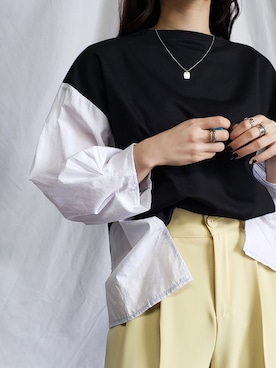 「カラー×コーデ」｜「アイテム（スラックス）」を使った、me+emselectさん（レディース・154cm）の春コーディネート