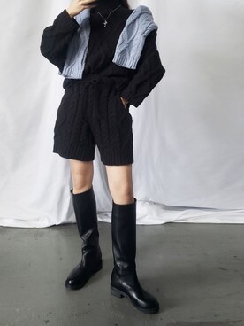 「ケーブルニット」｜「アイテム（セットアップ）」を使った、me+emselectさん（レディース・154cm）の秋コーディネート