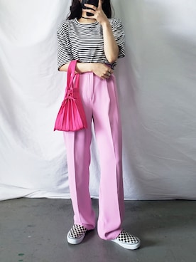 「カラー×コーデ」｜「アイテム（スラックス）」を使った、me+emselectさん（レディース・154cm）の春コーディネート