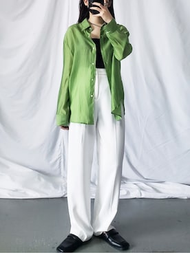 「カラー×コーデ」｜「アイテム（スラックス）」を使った、me+emselectさん（レディース・154cm）の夏コーディネート