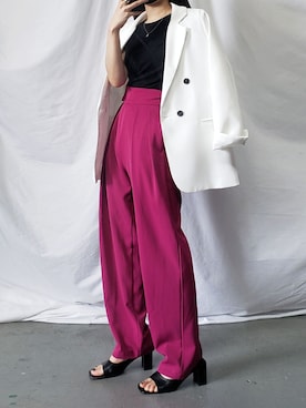 「カラー×コーデ」｜「アイテム（スラックス）」を使った、me+emselectさん（レディース・154cm）の春コーディネート