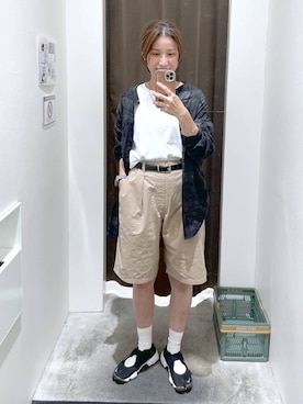 「niko and...（ニコアンド）のCOFFEEカラーショートパンツ（その他パンツ）」を使った、M I N Oさん（レディース・165cm）の春コーディネート