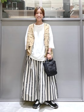 「niko and...（ニコアンド）のアイテム（トートバッグ）」を使った、M I N Oさん（レディース・165cm）の夏コーディネート