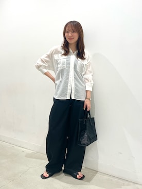 「SENSE OF PLACE by URBAN RESEARCH（センスオブプレイスバイアーバンリサーチ）のスクエアトゥトングサンダル（Sandals、ブラック系）」を使った、ひなちさん（レディース・164cm）の夏コーディネート