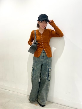 「SENSE OF PLACE by URBAN RESEARCH（センスオブプレイスバイアーバンリサーチ）のパッチワークVネックカーディガン（カーディガン/ボレロ）」を使った、ひなちさん（レディース・164cm）の秋コーディネート