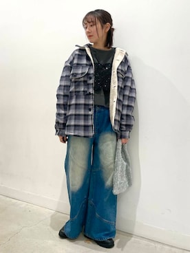 「SENSE OF PLACE by URBAN RESEARCH（センスオブプレイスバイアーバンリサーチ）のオンブレーチェックボアジャケット（その他アウター）」を使った、ひなちさん（レディース・164cm）の冬コーディネート