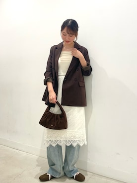 「SENSE OF PLACE by URBAN RESEARCH（センスオブプレイスバイアーバンリサーチ）の『やわらかソール』『軽量/抗菌/防臭』フラットソールバイカラーバレエスニーカー（スニーカー、ブラウン系）」を使った、ひなちさん（レディース・164cm）の秋コーディネート