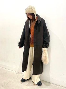 「アイテム（ステンカラーコート、ブラウン系）」を使った、ひなさん（レディース・164cm）の秋コーディネート