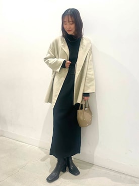 「アイテム（ノーカラーコート）」を使った、ひなちさん（レディース・164cm）の冬コーディネート