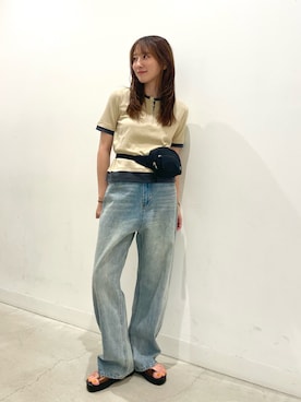 「RODE SKO(ロデスコ)の厚底トングサンダル(サンダル、ブラウン系)」を使った、ひなちさん(レディース・164cm)の夏コーディネート
