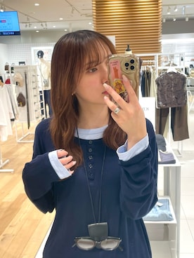 「SMELLY（スメリー）のマグネットメガネホルダー（メガネ、ブラック系）」を使った、ひなちさん（レディース・164cm）の春コーディネート