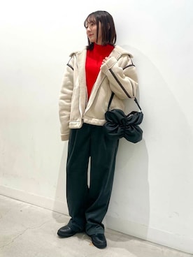 「冬の差し色コーデ」｜ひなちさん（レディース・164cm）の冬コーディネート