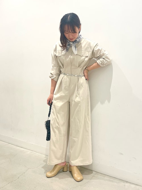セール】ノーカラーウエストタックジャンプスーツ（つなぎ