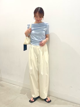 「SENSE OF PLACE by URBAN RESEARCH（センスオブプレイスバイアーバンリサーチ）のスクエアトゥトングサンダル（Sandals、ブラック系）」を使った、ひなちさん（レディース・164cm）の夏コーディネート