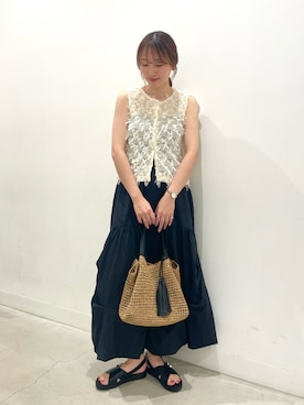 「RODE SKO（ロデスコ）のクロスサンダル（Sandals、ブラック系）」を使った、ひなちさん（レディース・164cm）の夏コーディネート
