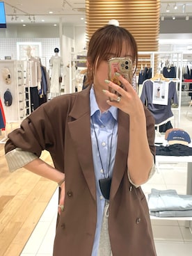 「SMELLY（スメリー）のマグネットメガネホルダー（メガネ、ブラック系）」を使った、ひなちさん（レディース・164cm）の春コーディネート